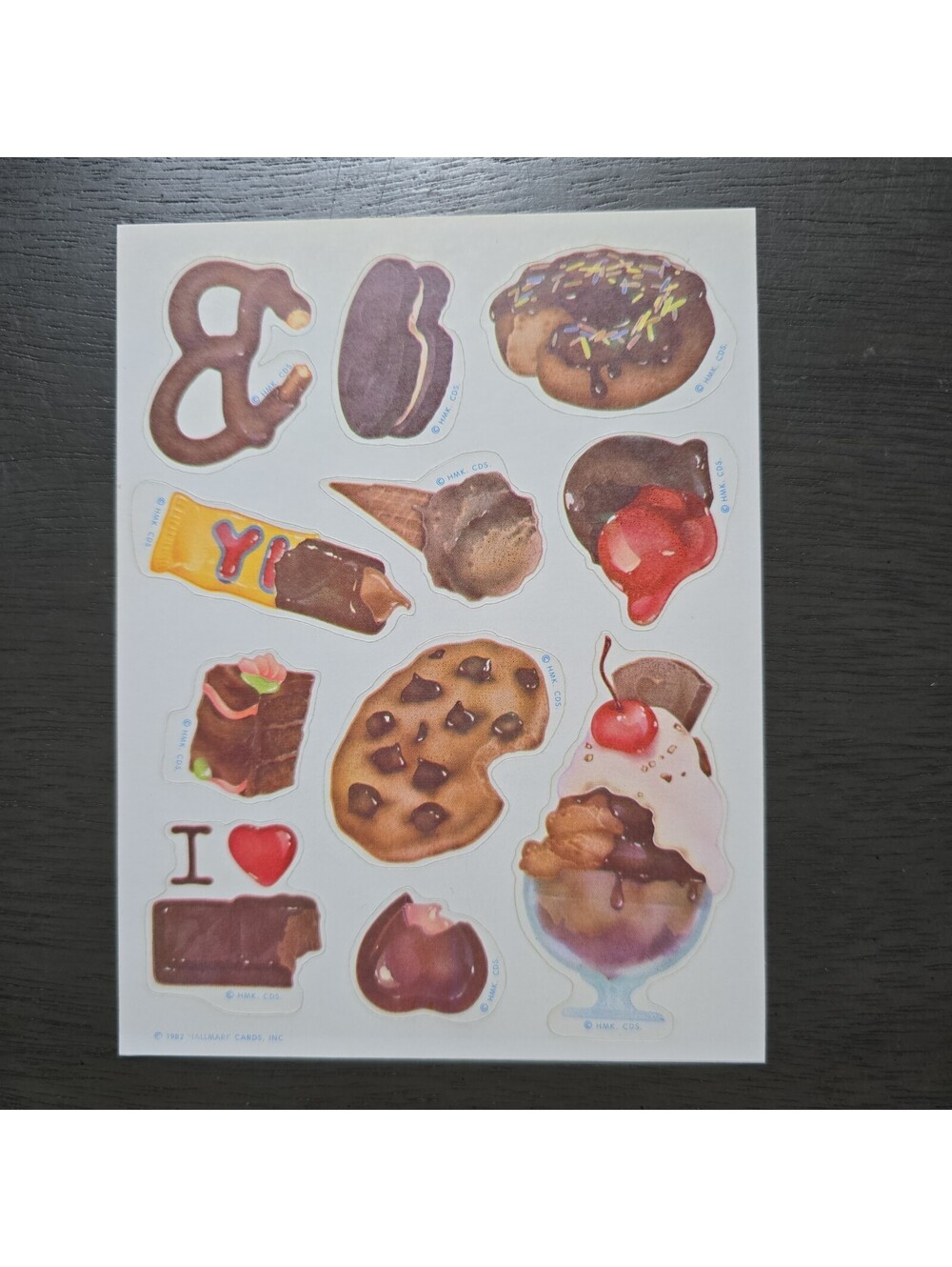 Rare 1982 Vintage  Hallmark Chocolate Matte Scratch & Sniff Sheet Stickers Food